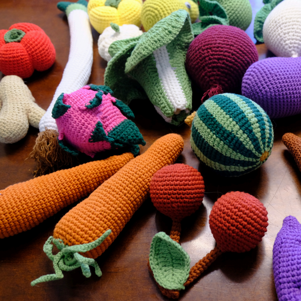 Hand-Knitted Veggie Shapes Dog Toys